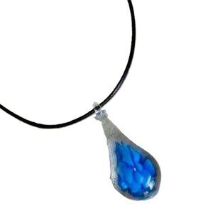 Beautiful TearDrop Blue Floral Flower Murano Pendant & Cord Fashion Necklace
